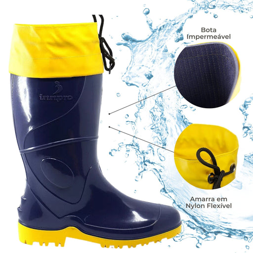 Bota Impermeável de Borracha PVC Cano Médio Azul Marinho CA49855