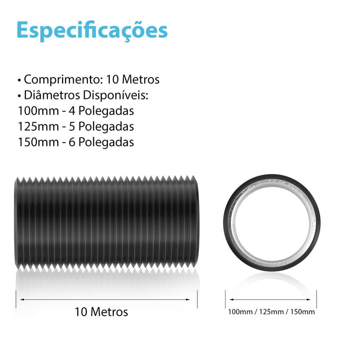 Duto Aluminizado Flexível com PVC Preto 125mm / 05 Pol - 05 Mts