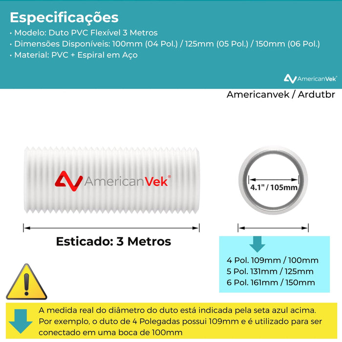 Duto Flexível Pvc Ar Portátil Exaustor 100mm / 4 Polegadas - 5 Metros