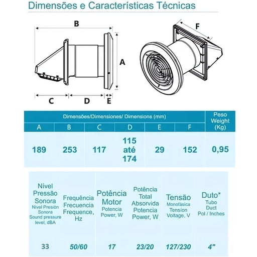 Insuflador Sicflux SPLITVENT C/ Filtro G4/M5 100mm - (Bivolt)