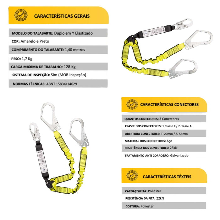 Kit Completo de Segurança para Trabalho Resgate Alpinismo Altura com Cinto, Talabarte, Polia, Trava-Quedas e Mosquetões