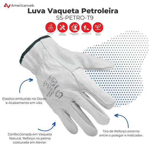 Luva de Segurança Vaqueta Petroleira – Reforço em Kevlar e Certificação CA 39.842