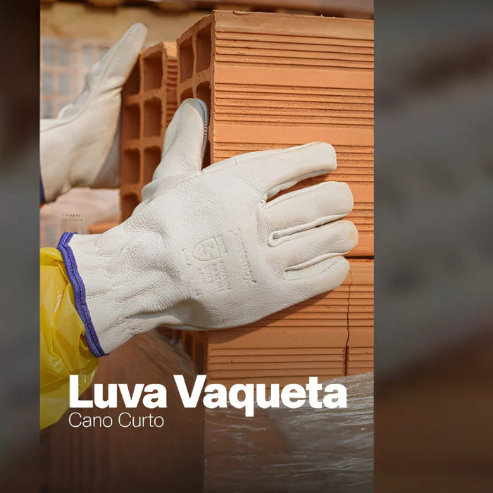 Luva de Vaqueta Natural Reforçada com Kevlar – Alta Resistência, Conforto e Proteção Industrial