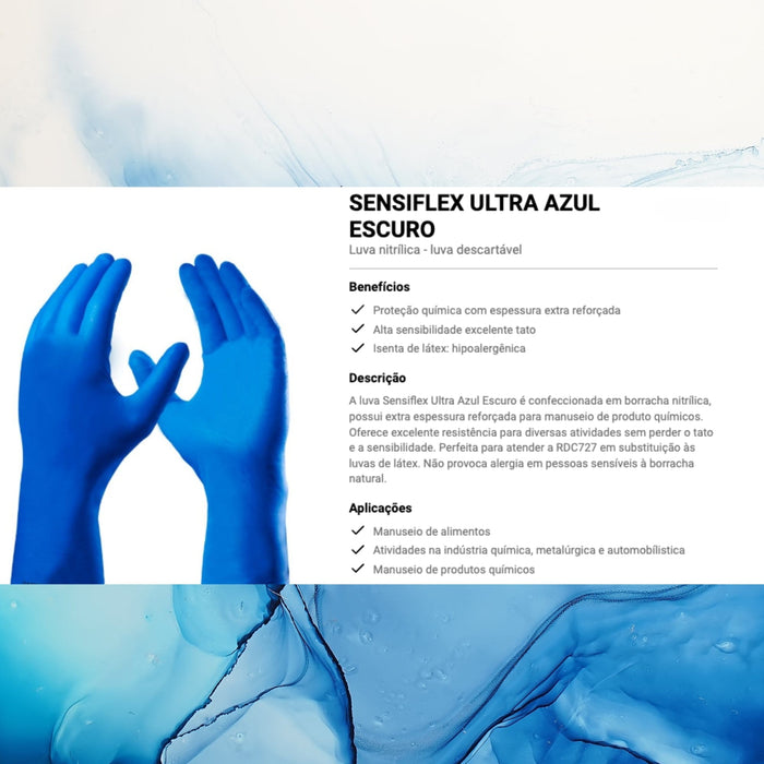 Luva Nitrílica Descartável Extra Resistente Azul Escuro - Sensiflex Ultra