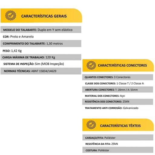 Talabarte de Segurança Duplo em Y VICSA – Absorvedor de Impacto e Certificação NR 35 VIC23604